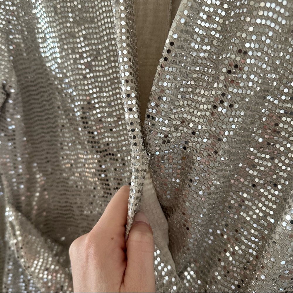 EUC Zara Silver Sequin Long Sleeve Mini Dress - Picture 4 of 6